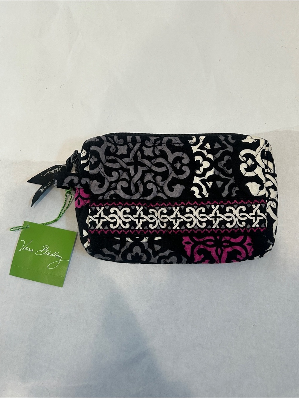 Vera Bradley Modern Whimsical Goth Black White Pink Quilted Pouch bag cosmetic
